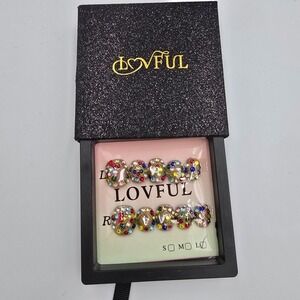 LOVFUL Colorful Rhinestone Press On Nails Square Short Size Large‎ Women's
